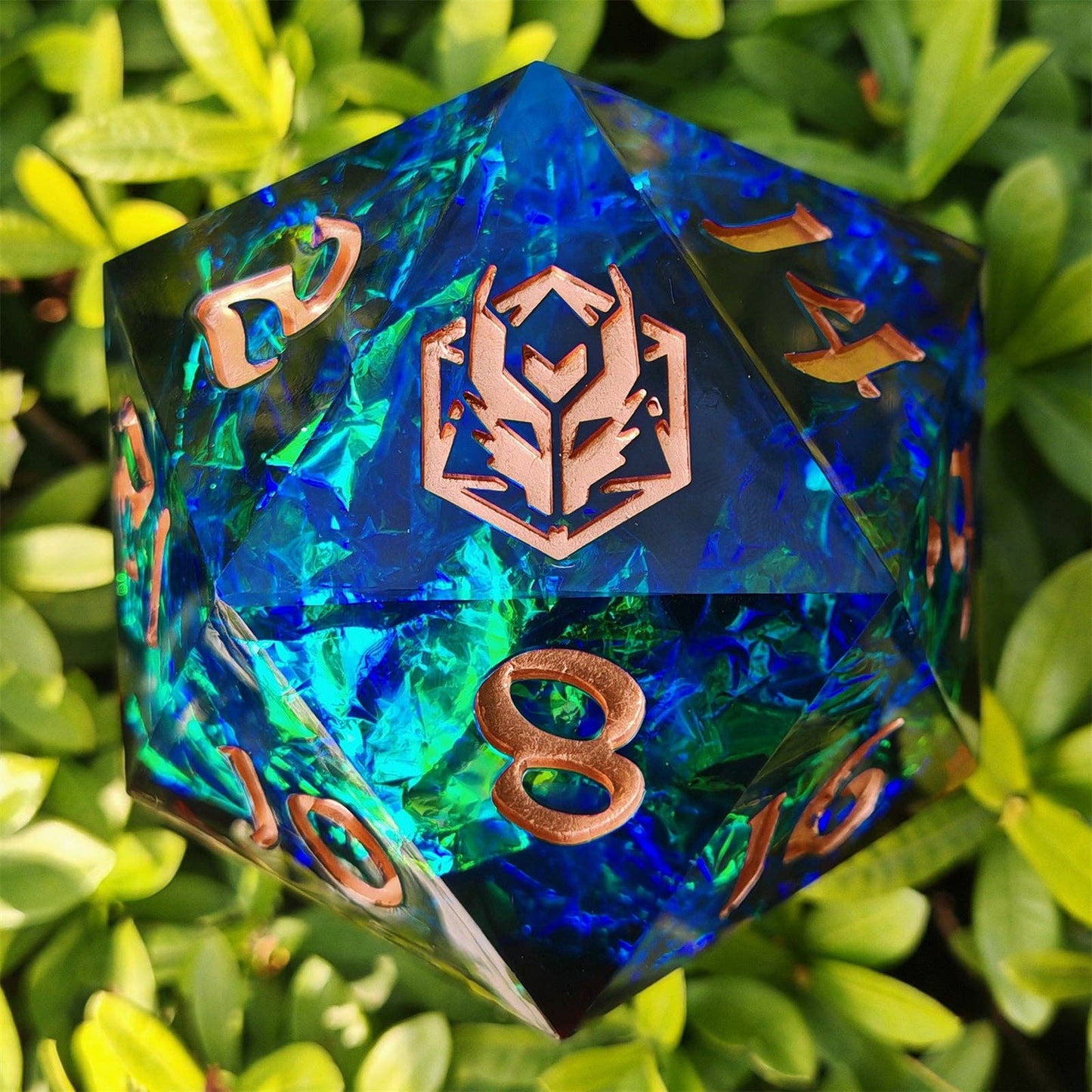 100mm Chonk D20 - Red & Blue - sharp edge resin