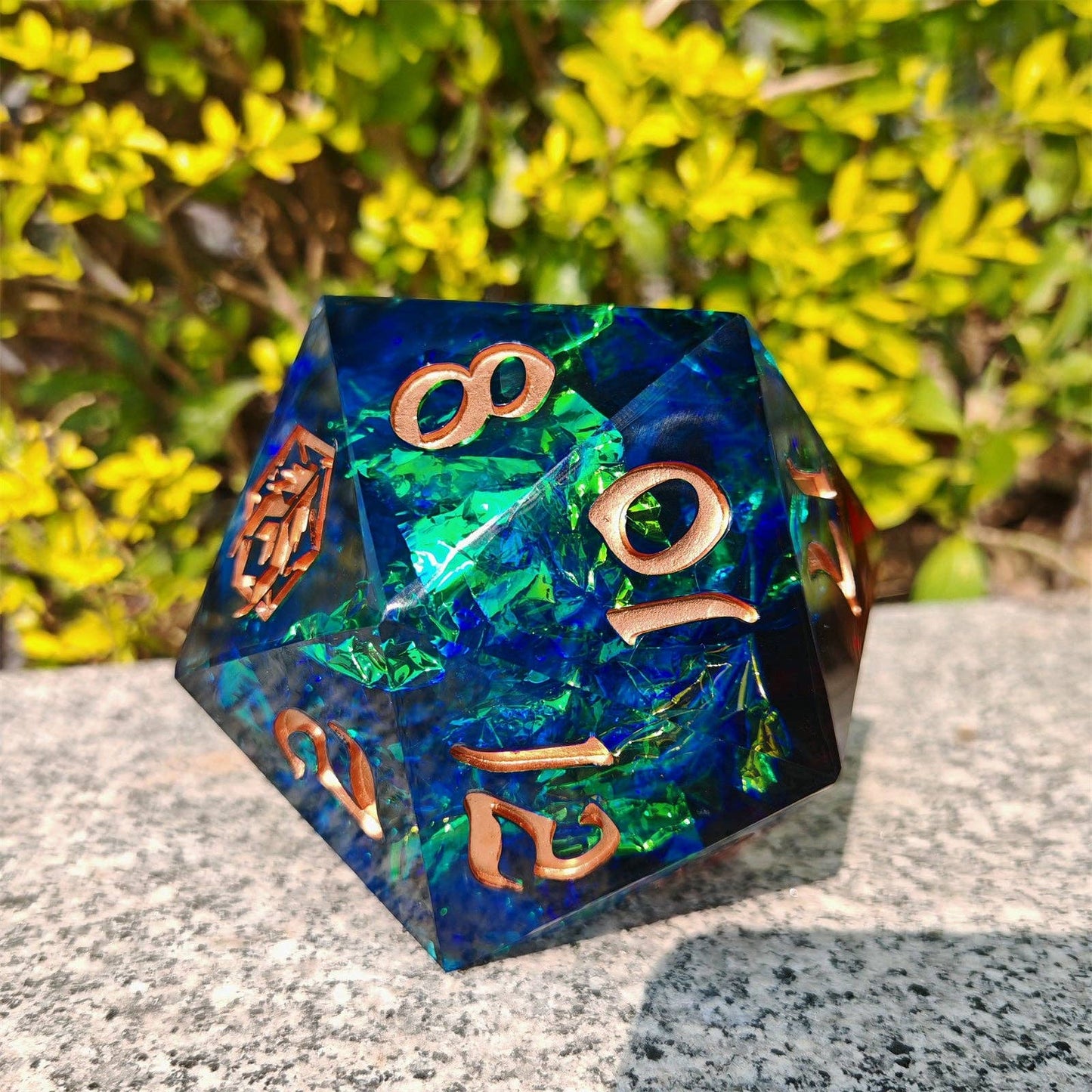 100mm Chonk D20 - Red & Blue - sharp edge resin